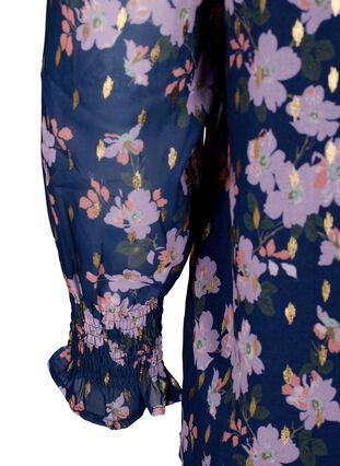 Zizzi Blommig blus med långa ärmar och v-hals, Blue Small Fl. AOP, Packshot image number 3