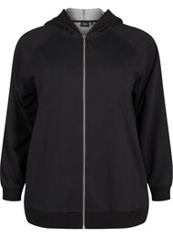 Kofta i sweatshirt material med huva och fickor, Black