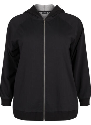 Zizzi Kofta i sweatshirt material med huva och fickor, Black, Packshot image number 0