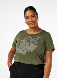 T-shirt i bomull med strassmotiv, Thyme w. Rhinestones, Model