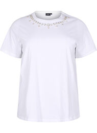 T-shirt med rund hals och strasstenar, Bright White