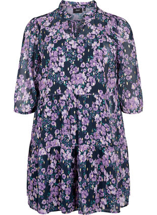 Zizzi Tunika i blommönster och lurex, Black Small Fl. AOP, Packshot image number 0