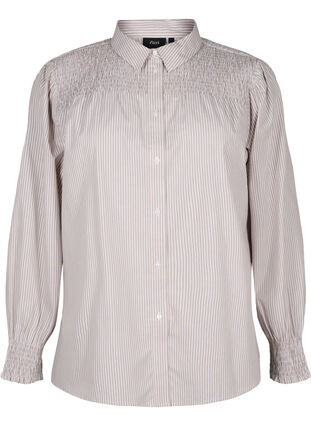 Zizzi Randig skjorta med smock, Silver Mink Wh. St., Packshot image number 0