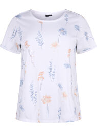T-shirt i ekologisk bomull med blommigt tryck, White W. Blue flower