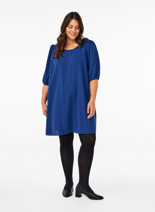 Zizzi Kort klänning med rosett baktill, Estate Blue, Model image number 3