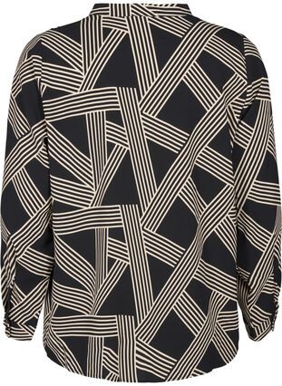 Zizzi Långärmad skjortblus med V-ringning, BLACK BEIGE GRAPHIC, Packshot image number 1