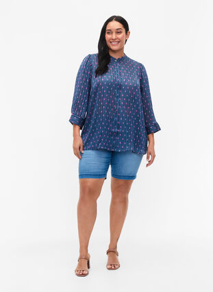 Zizzi Skjortblus med prickar , Vintage Indigo Dot, Model image number 2