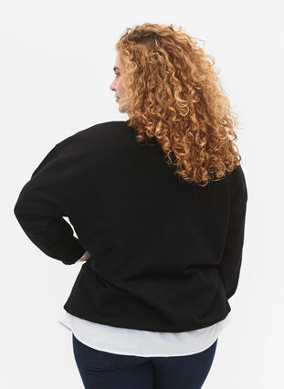 Zizzi Sweatshirt med broderad text, Black Copenhagen , Model image number 1