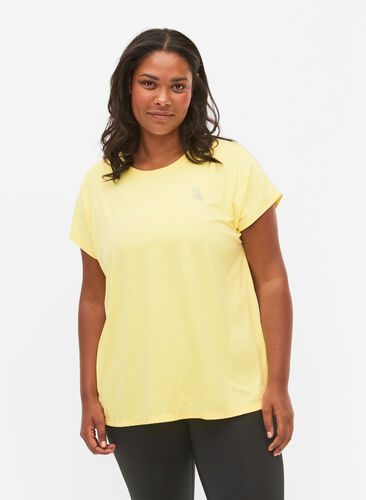 Zizzi Kortärmad t-shirt för träning, Lemon Meringue, Model image number 0