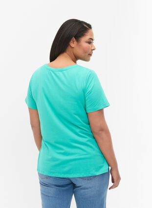 Zizzi Enfärgad t-shirt i bomull, Aqua Green, Model image number 1