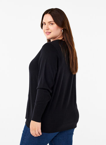 Zizzi FLASH - Stickad blus med rund hals, Black, Model image number 1