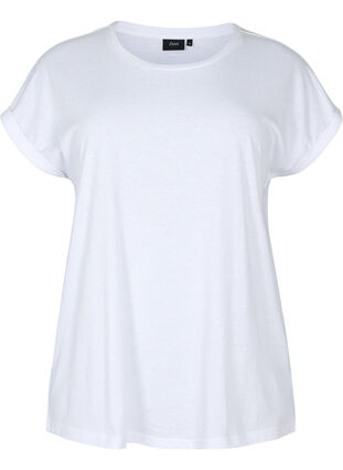 Zizzi Kortärmad t-shirt i bomullsmix, Bright White, Packshot image number 0