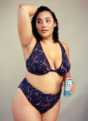 Zizzi Bikinitrosa med hög midja och hög benskärning, Graphic Print, Image image number 0