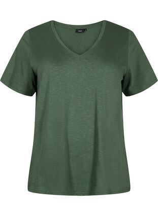 Zizzi V-ringad bas t-shirt med korta ärmar, Thyme, Packshot image number 0