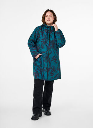 Zizzi Regnjacka med tryck, Deep Teal Black, Model image number 2