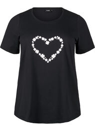 T-shirt från FLASH med tryck, Black Flower Heart 