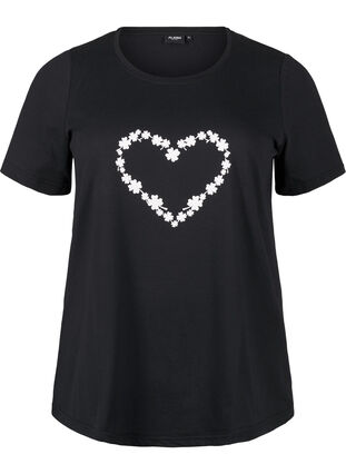 Zizzi T-shirt från FLASH med tryck, Black Flower Heart , Packshot image number 0