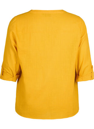 Zizzi Skjortblus i bomull med v-ringning, Golden Yellow, Packshot image number 1