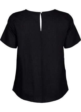 Zizzi Kortärmad blus i bomullsblandning med detaljer i linne och spets, Black, Packshot image number 1