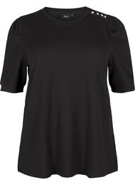 Blus med knappdetalj och korta puffärmar, Black