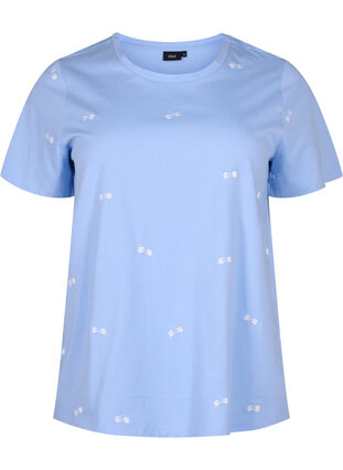 Zizzi T-shirt i ekologisk bomull med rosetter, Serenity W. Bow Emb., Packshot image number 0