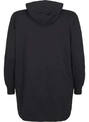 Zizzi Tunika i sweatshirttyg med huva och dragkedja, Black, Packshot image number 1