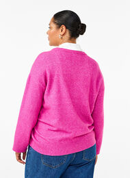 Stickad blus med rund halsringning och mittsöm, Fuchsia Red Mel., Model