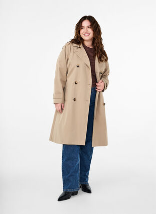 Zizzi Klassisk lång trenchcoat med bälte, Chinchilla, Model image number 3