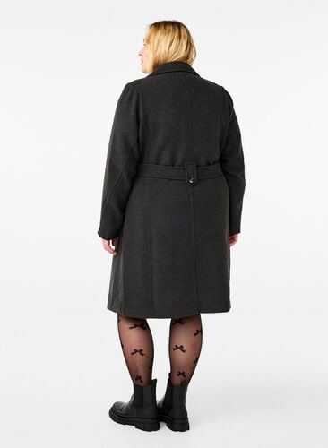 Zizzi Lång ullrock med bälte, Dark Grey Melange, Model image number 1