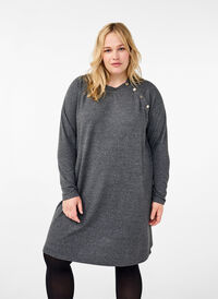 Jerseyklänning med knappar, Dark Grey Melange, Model