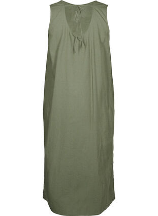 Zizzi Ärmlös klänning i bomulls- och linneblandning, Deep Lichen Green, Packshot image number 1