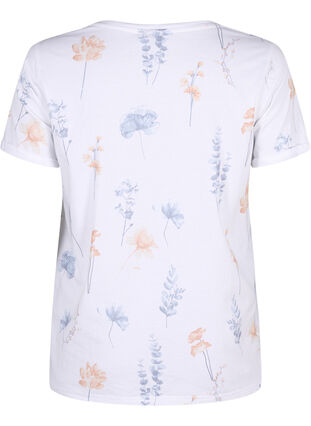 Zizzi T-shirt i ekologisk bomull med blommigt tryck, White W. Blue flower, Packshot image number 1