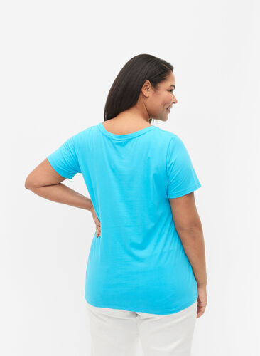 Zizzi Enfärgad t-shirt i bomull, Blue Atoll, Model image number 1