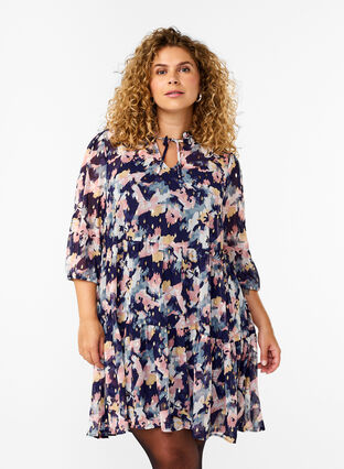 Zizzi Tunika i blommönster och lurex, Night Sky AOP Flower, Model image number 0