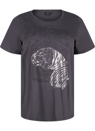 T-shirt i bomull med tryck, Asphalt w. Tiger