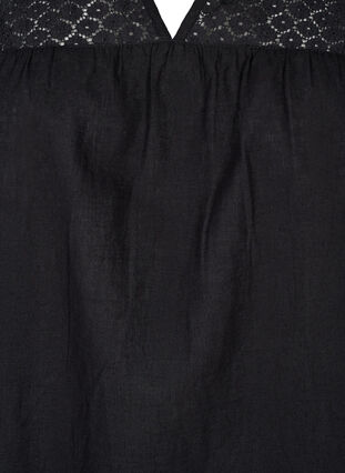 Zizzi Klänning i bomullsblandning med linne och virkade detaljer, Black, Packshot image number 2