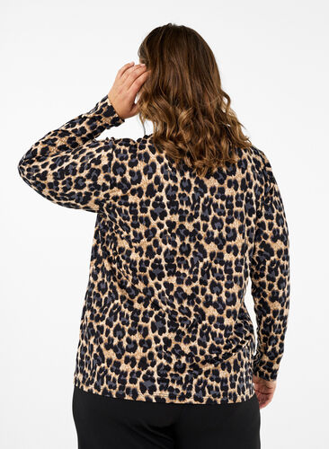 Zizzi FLASH - Långärmad blus med turtleneck, Leopard Print , Model image number 1