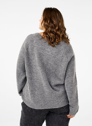 Zizzi Löst sittande stickad blus med rund hals, Medium Grey Melange, Model image number 1