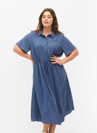 Zizzi Skjortklänning med korta ärmar, Vintage Indigo, Model image number 2