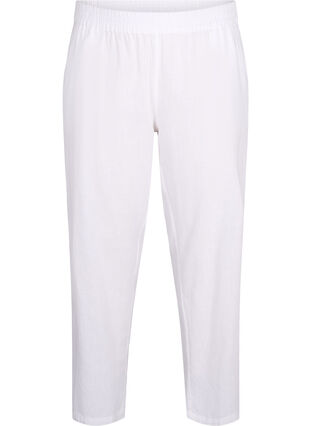 Enfärgade bomullsbyxor med linne, Bright White, Packshot image number 0
