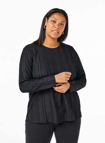 Zizzi Långärmad blus med struktur, Black, Model image number 0