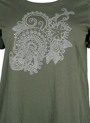 Zizzi T-shirt i bomull med strassmotiv, Thyme w. Rhinestones, Packshot image number 2