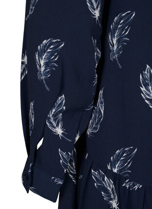 Zizzi Midi-klänning med långa ärmar, Navy B. Feather AOP, Packshot image number 3