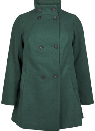 Zizzi Kort trenchcoat med A-linjeform, Trekking Green Mel., Packshot image number 0