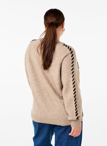 Zizzi Stickad blus med sömmar, Desert T.Wh.Mel.Comb, Model image number 1