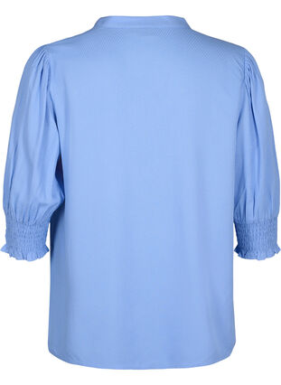 Zizzi Blus i viskos med smock- och volangdetaljer, Cornflower Blue, Packshot image number 1