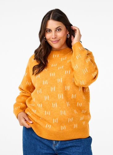 Zizzi Mönstrad pullover, Yam Birch Comb, Model image number 0