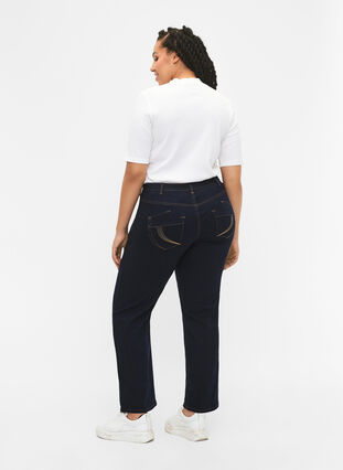 Zizzi Regular fit Gemma jeans med hög midja, Blue denim, Model image number 2