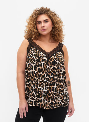 Zizzi Topp i viskos med spets, Leopard, Model image number 0