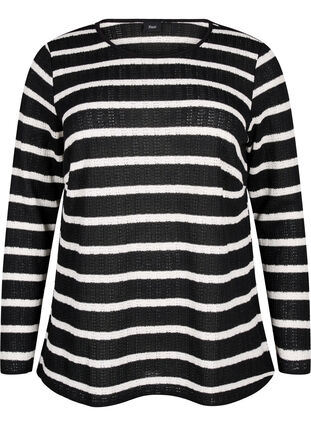 Zizzi Blus med ränder och lång ärm, Black Sand Stripe, Packshot image number 0